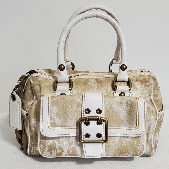 Coach Special Edition Tan White Tie Dye Canvas White Leather Trim Purse - Picture 2 of 13